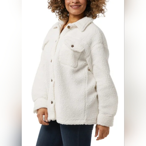 32 Degrees Cozy Fleece Oversized Shirt Jacket Cream Medium/Large New - Picture 2 of 4